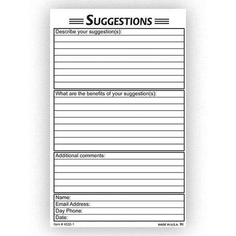 Suggestion Card - 8.5" x 5.5" - Qty. 50 Per Pack - Independent Dealer Services