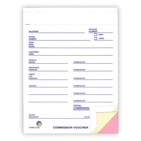 Commission Voucher - CV-59 - 3 Part NCR Qty. 100 - Independent Dealer Services