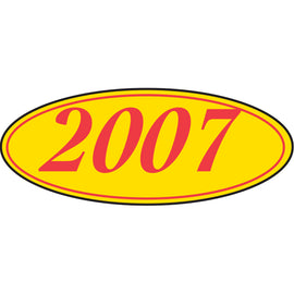 Oval Year Window Sticker - RED on YELLOW - Qty. 12 - Independent Dealer Services