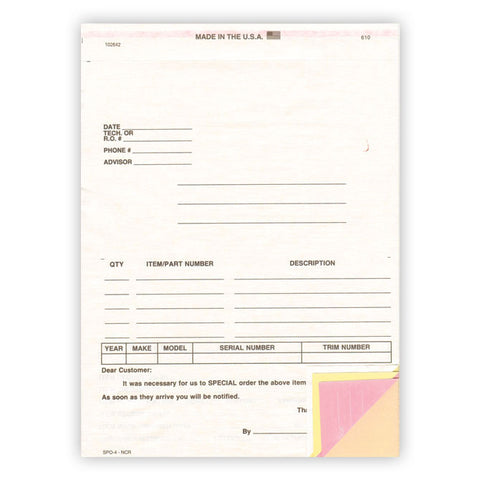 Special Parts Order Form - SPO-4 - Qty. 100 - Independent Dealer Services