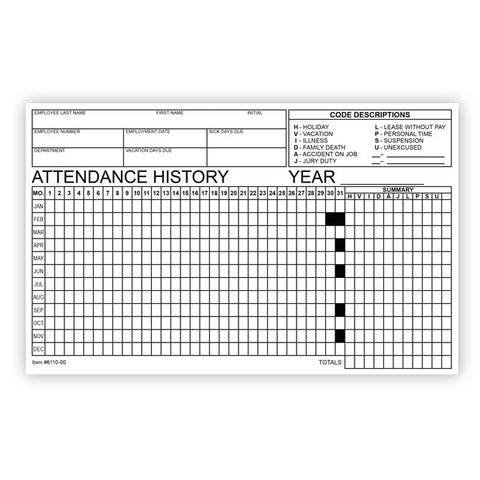 Employee Attendance Tracker Form - Qty of 50 - Independent Dealer Services