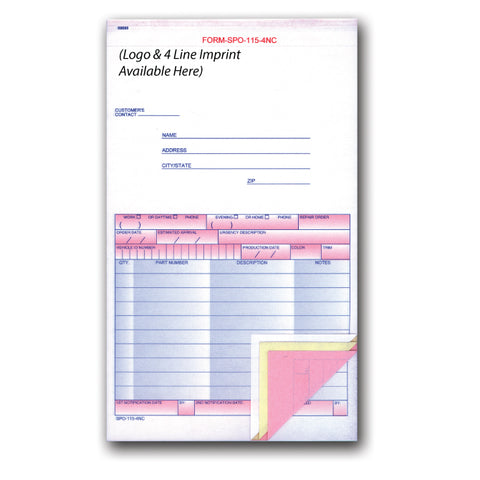 Special Parts Order Form - SPO-115-4NC - Imprinted - Qty. 500 - Independent Dealer Services
