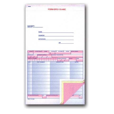 Special Parts Order Form - SPO-115-4NC - Qty. 100 - Independent Dealer Services
