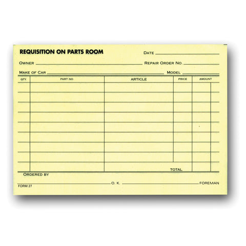 Parts Requisition Form - #27 - Qty. 100 - Independent Dealer Services