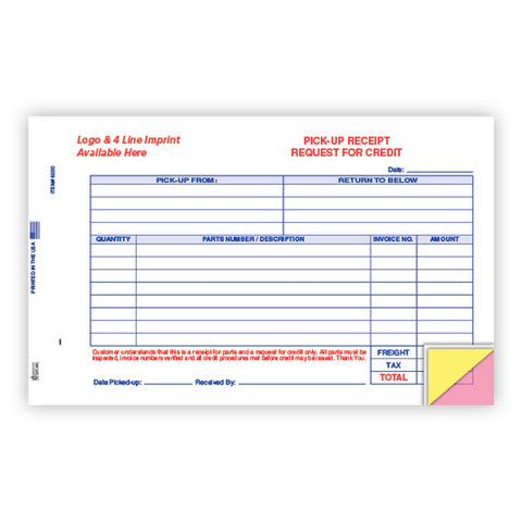 Parts Pick Up Receipt - Imprinted - Qty. 500 - Independent Dealer Services