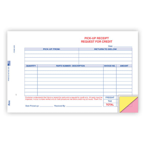 Parts Pick Up Receipt - Qty. 100 - Independent Dealer Services