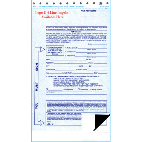 2 Part Night Drop Envelope - NDE-2 PART - Imprint - Qty. 100 - Independent Dealer Services