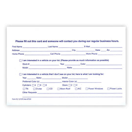 Customer Lead Cards - CLC - 5.5" x 8.5" - Qty. 100 - Independent Dealer Services