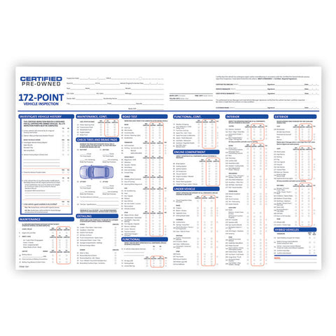 Cert. Pre-owned 172 Pt.Multi-Point Vehicle Insp. Report - 3 Part - Qty. 100 - Independent Dealer Services