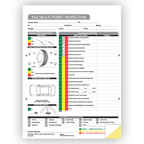 Kia Multi-Point Vehicle Checkup - 2 Part - Qty. 250 - Independent Dealer Services