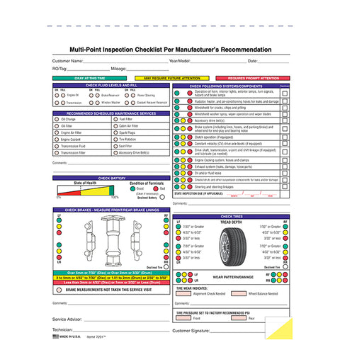 Multi-Point Vehicle Inspection Report - 2 Part - Qty. 250 - Independent Dealer Services