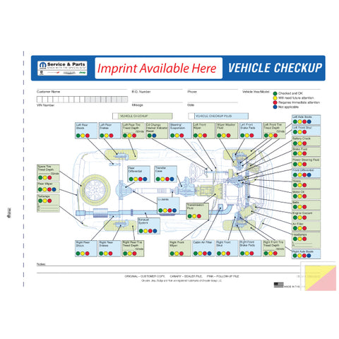 Chrysler Multi-Point Vehicle Checkup - 3 Part - Imprinted - Qty. 500 - Independent Dealer Services