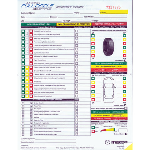 Mazda Multi-Point Vehicle Checkup - 2 Part - Qty. 250 - Independent Dealer Services