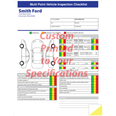 Custom Multi-Point Vehicle Checkup - 2 Part - 8.5" x 11" - Qty. 500 - Independent Dealer Services