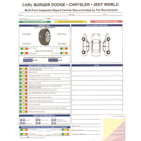 Custom Multi-Point Vehicle Checkup - 3 Part - 8.5" x 11" - Qty. 500 - Independent Dealer Services