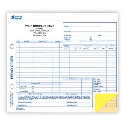 Repair Order - RO-600-3 - 3 Part - Qty. 100 - Independent Dealer Services