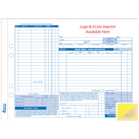 Repair Order - RO-664-3 - 3 Part - Imprinted - Qty. 500 - Independent Dealer Services