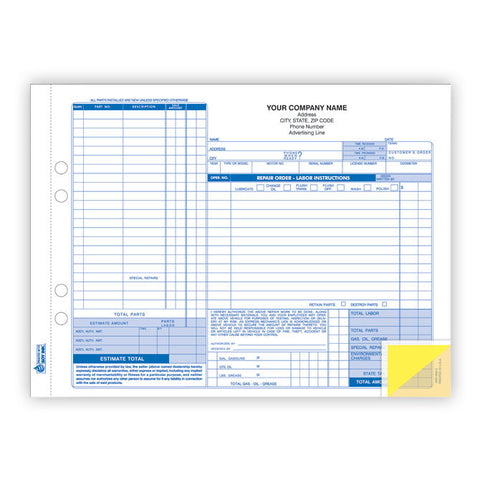 Repair Order - RO-664-3 - 3 Part  - Qty. 100 - Independent Dealer Services