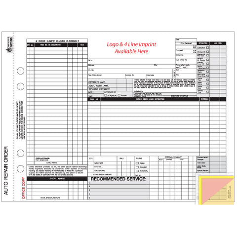 Repair Order - RO-665-4 - 4 Part  - Imprinted - Qty 500 - Independent Dealer Services