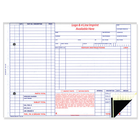 Repair Order - RO-546H - 3 Part - Imprinted - Qty. 500 - Independent Dealer Services