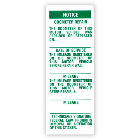 Odometer Repair Labels - ORL - Green Print - 1.5" x 4" - Qty. 25 - Independent Dealer Services