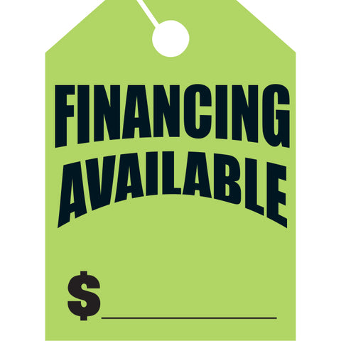 Hang Tags - Financing Available - Large - Qty. 50 - Independent Dealer Services