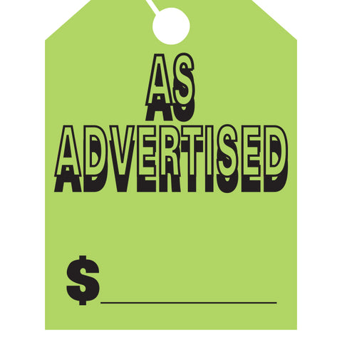 Hang Tags - As Advertised - Large - Qty. 50 - Independent Dealer Services
