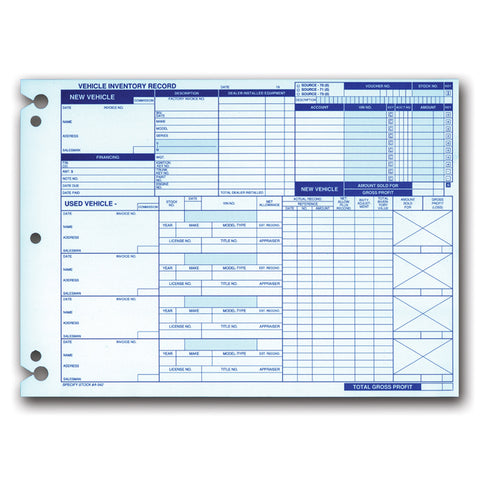 Vehicle Inventory Record - A-542 - Qty. 50 - Independent Dealer Services