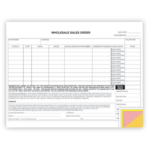 Wholesale Sales Order - 4 Part - Qty. 100 - Independent Dealer Services