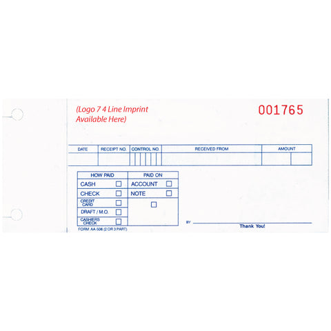 Cash Receipt - AA-508-2 - 2 Part - IMPRINTED - Qty. 500 - Independent Dealer Services