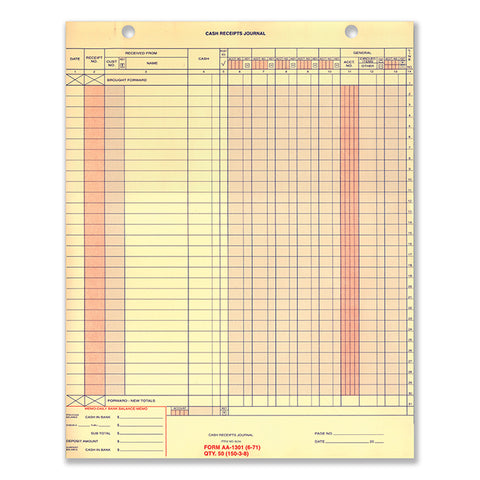 Cash Receipt Journal - AA-1301 - BUFF - Qty. 50 - Independent Dealer Services
