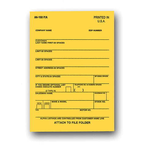 Vehicle Deal Label - AA-168P/A - Gen. Perm. Adhesive - 1 Part - Qty. 100 - Independent Dealer Services