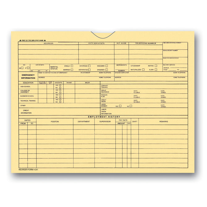 Employee File Jacket - 201 - Qty. 50 - Independent Dealer Services
