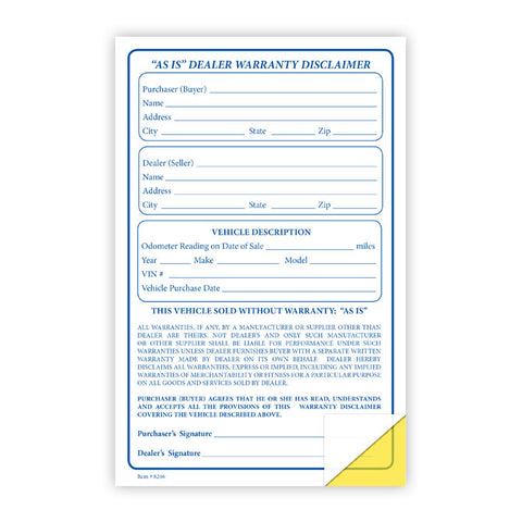 "As Is" Dealer Warranty Disclaimer - Qty. 100 - Independent Dealer Services