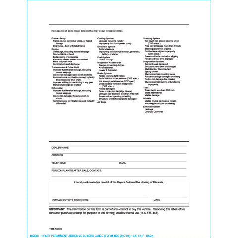 Buyers Guide - P/A - Backer Printing Only - Qty. 100 - Independent Dealer Services