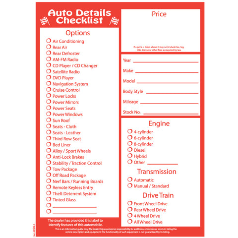 8.5" x 11" Laser Window Sticker, Red Text, Perm. Adh., 1 Part - Qty 250 - Independent Dealer Services