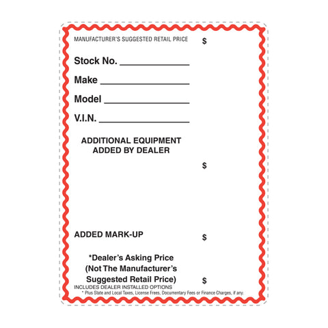 4.25" x 5.5" - Die Cut/Perfed CUSTOM, Perm. Adh. - Qty. 250 - Independent Dealer Services
