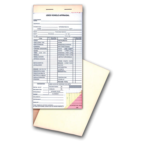 Used Vehicle Appraisal Book - #298 - 3 Part - Qty. 25 per book - Independent Dealer Services