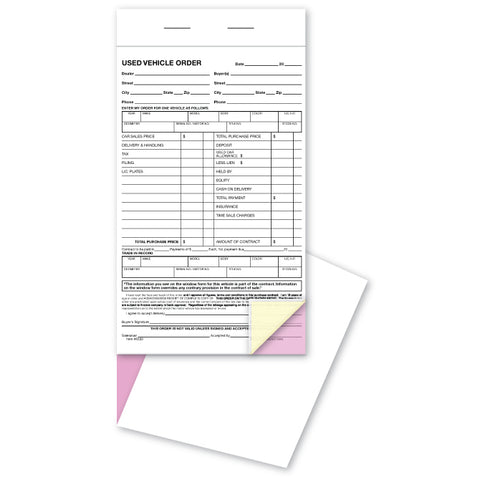 Used Vehicle Order Form Book - 3 Part - Qty. 50 per book - Independent Dealer Services