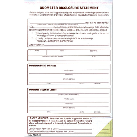 Odometer Disclosure Statement - ODOM-933 - 2 Part - Qty. 100 - Independent Dealer Services