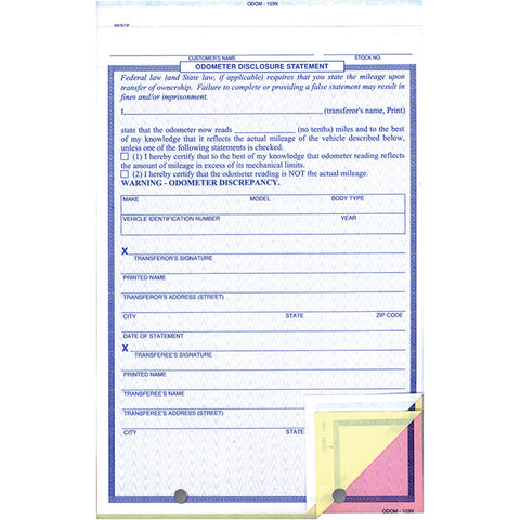 Odometer Disclosure Statement - ODOM-103-N - 3 Part - Qty. 250 - Independent Dealer Services
