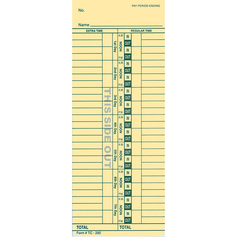 Time Clock Cards - TC-292 - 2 Sided - Qty. 250 - Independent Dealer Services