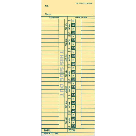 Time Clock Cards - TC-292 - Qty. 250 - Independent Dealer Services