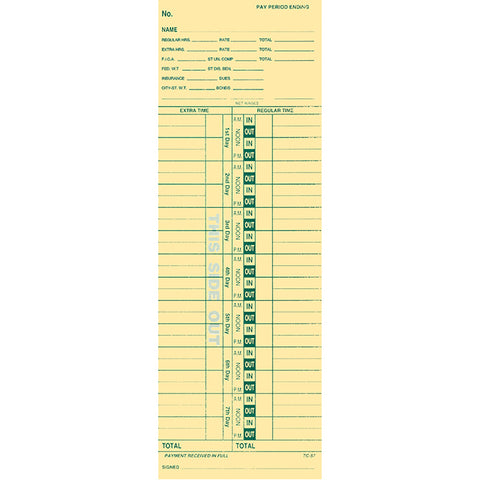 Time Clock Cards - TC-57 - Qty. 250 - Independent Dealer Services