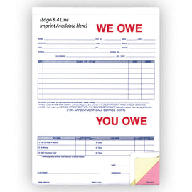 We Owe / You Owe - 872 - 3 Part - IMPRINTED - Qty. 500 - Independent Dealer Services