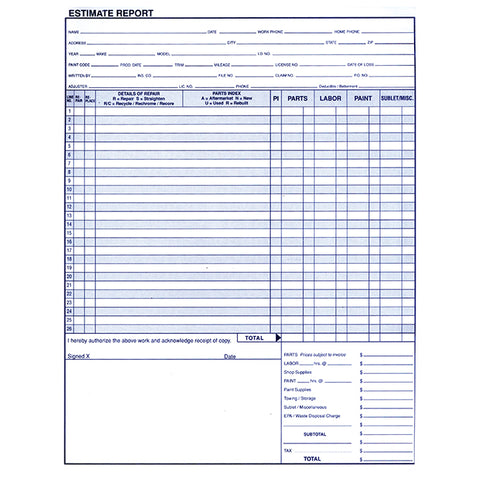 Body Shop Repair Estimate, Form 45 - Qty 100 - Independent Dealer Services