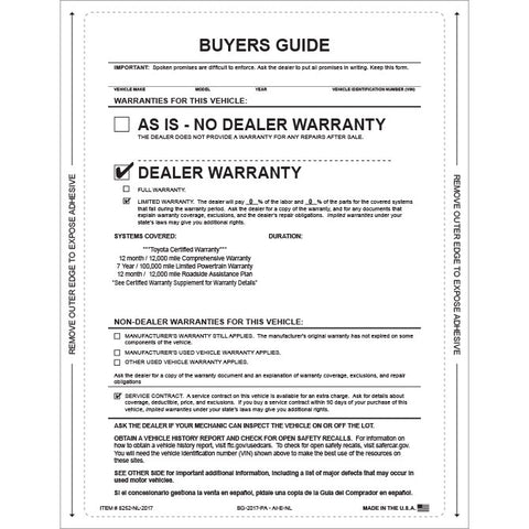 8.5" x 11" Ext. Laser Window Stick , CUSTOM, Perm. Adh., 1 Pt. - Qty. 250 - Independent Dealer Services
