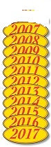 Oval Year Window Sticker - RED on YELLOW - Qty. 12
