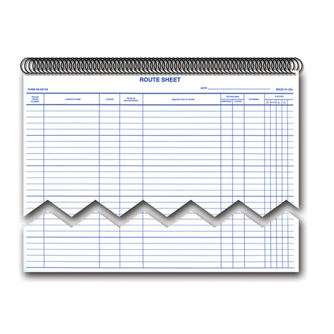Route Sheet - RS-547-SB - Spiral Bound - 50 Lines, 50/Book - Qty. 1 - Independent Dealer Services