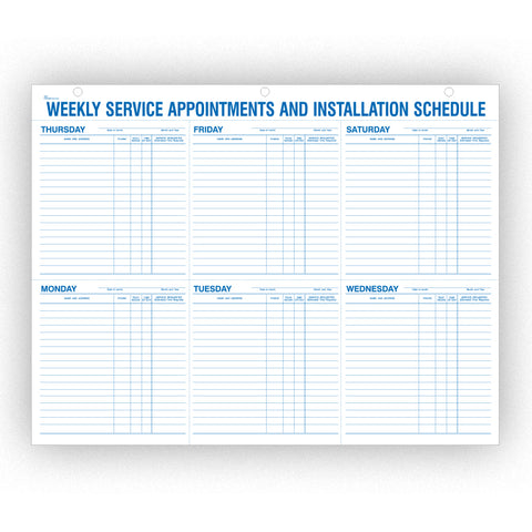 Weekly Service Appt & Inst Schedule - 9927 - 22" x 17" 52 Per Pad - Independent Dealer Services